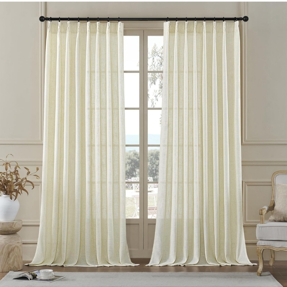MASWOND Natural Pinch Pleated 50x108 Curtains 2 Panels Living Room Semi Sheer